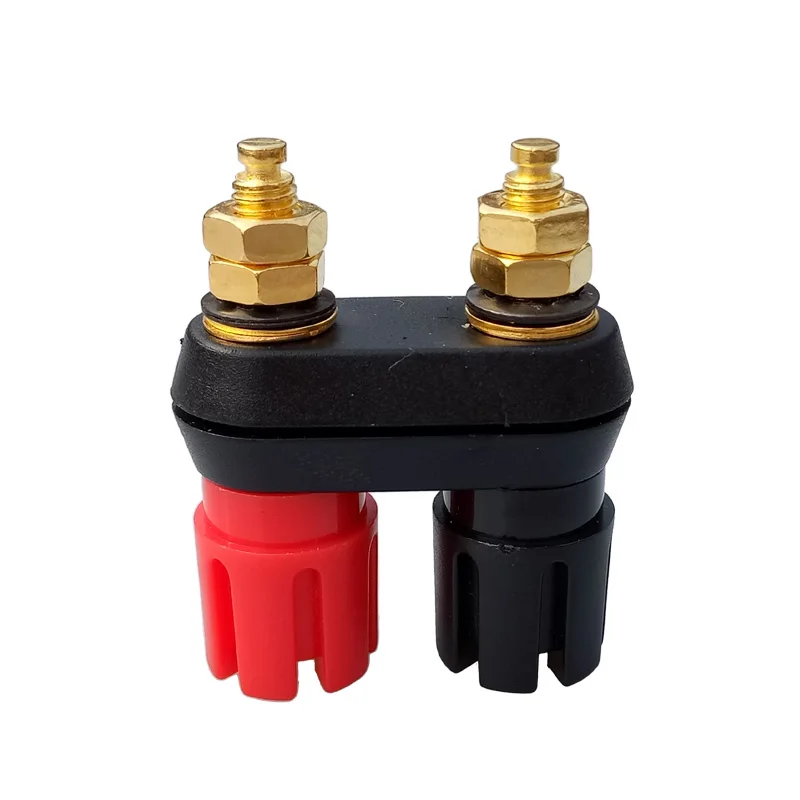 2Pcs Gold-plated double plum terminal speaker terminal connector banana Red and black conjoined wiring audio column terminal