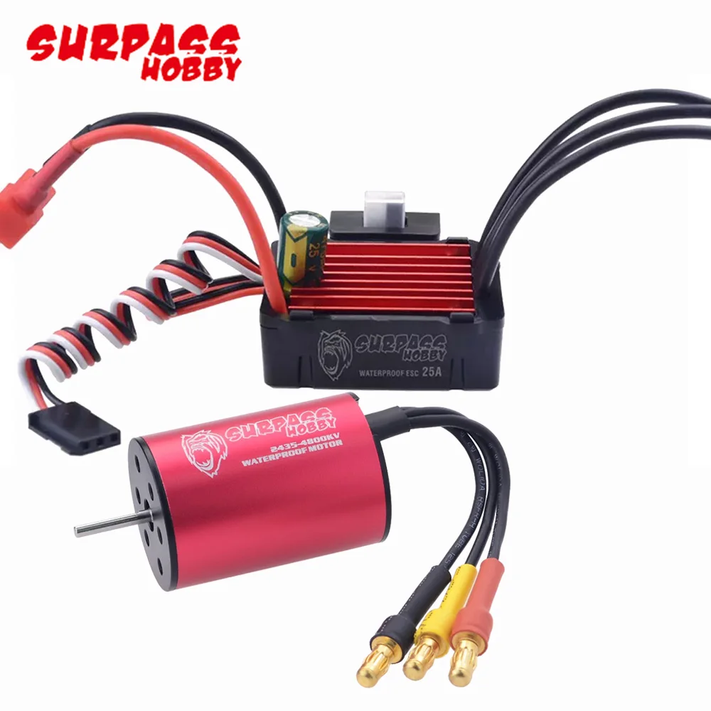 Surpass Hobby Waterproof 2435 4500KV/4800KV/3300KV/6100KV Brushless Motor 25A 2S ESC S0017M 17g Servo For 1:16 1:18 2S RC Car