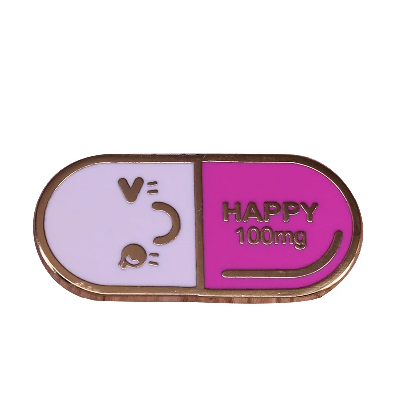 Cute Happy medicine pill enamel pin badge smiling face white pink pill brooch doctor nurse pharmacist gift