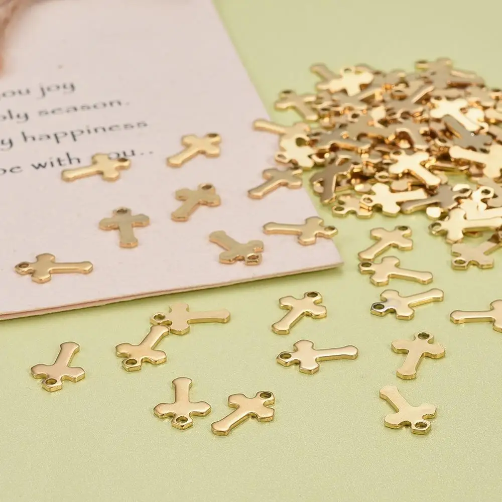 

100pcs 304 Stainless Steel Cross Charms Golden for Necklace Bracelet Jewelry Making 15x10x1mm, Hole: 2mm