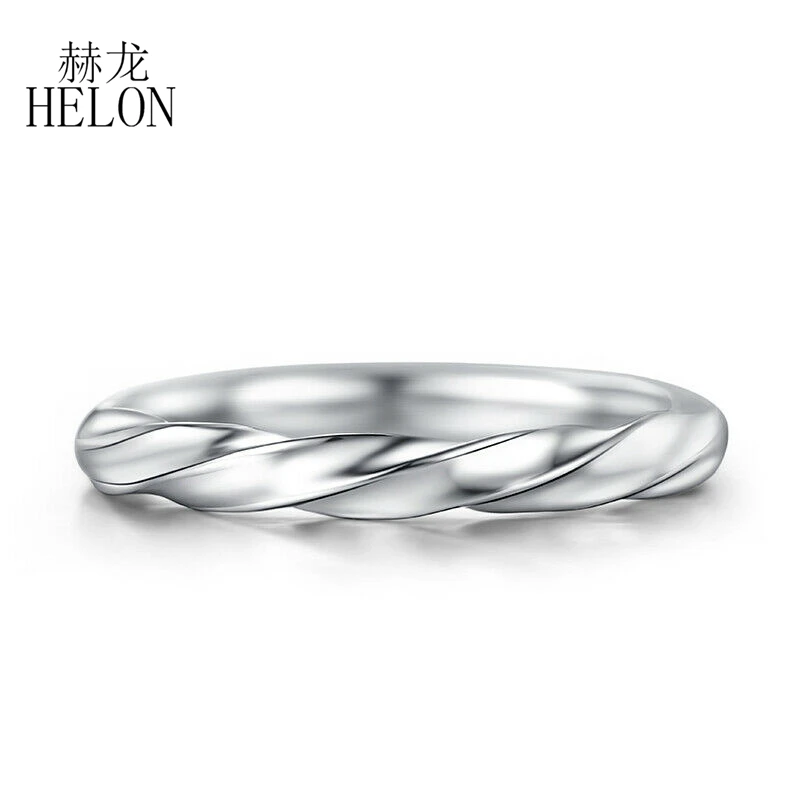 HELON Solid 14k White Gold AU585 Engagement Anniversary Ladys Bands Unique Twisted rope settings Ring