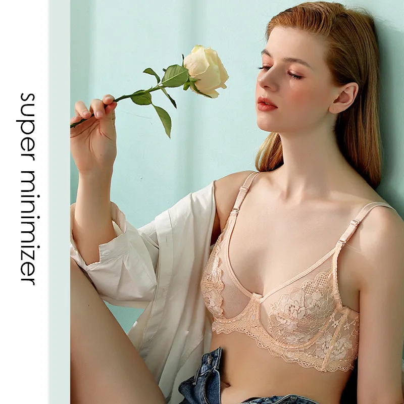 Xianqifen Ultra Thin Bras For Women Minimizer Bralette Crop Top BH Brassiere Girl Sexy Lace Lingerie ABCD 36 38 34 Plus Size