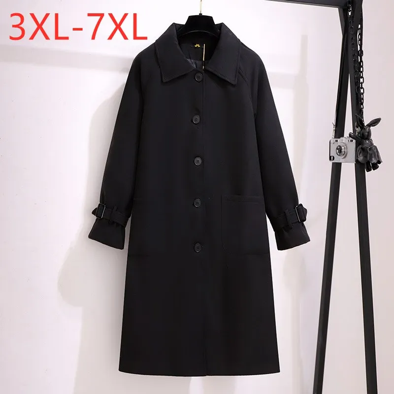 Neue Herbst Winter plus Größe Frauen Kleidung Woll mantel große Langarm schwarz dicken langen Mantel 3xl 4xl 5xl 6xl 7xl