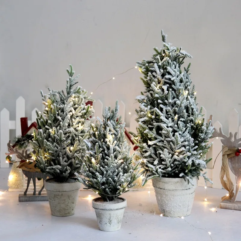 

PE Artificial Simulation Cedar Trees 40cm 50cm 60cm Snowflakes Falling Snow Flocking Christmas Tree Decoration Plants Xmas Decor