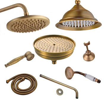 Antique Brass Shower Head 8Inch Round Rainfall Shower Head Shower Arm Water Saving Hand Held Shower Head Spray 1.5 M Shower Hose