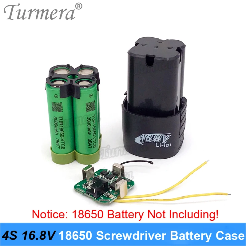 Turmera 4S 16.8V 14.4V Screwdriver Drill Battery Case Box with 18650 Hoder Bracket 4S 30A BMS Board for Shura Shurika Repair Use