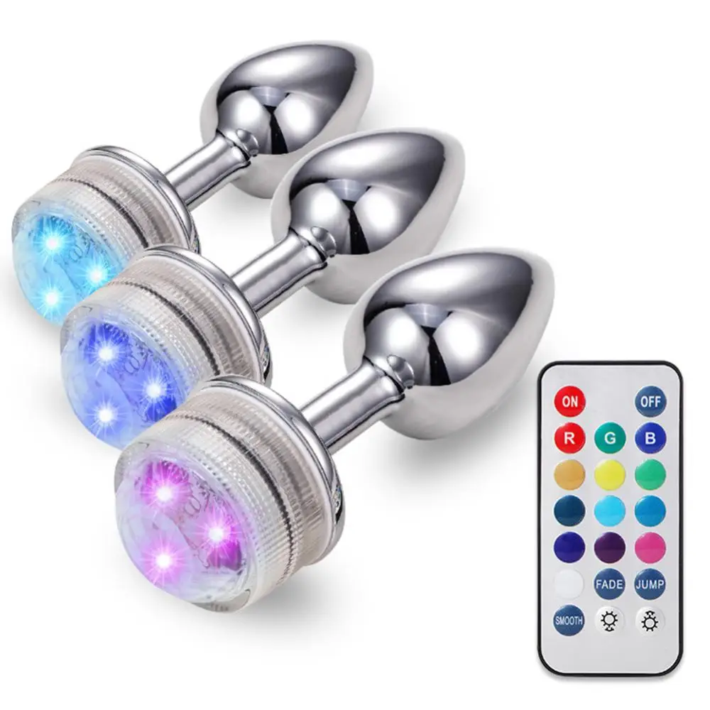 Sex Toy Anal Plug Metal Dilator Bead Remote Control Color Changing LED Light Color Changing Masturbation Tool for women