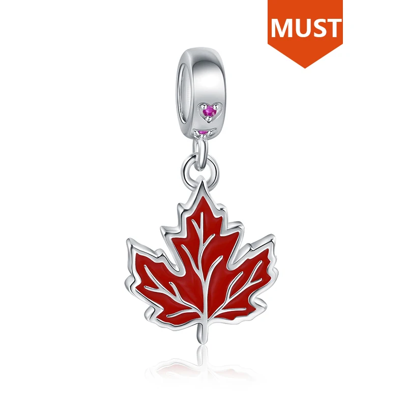 Sg 925 Sterling Silver Maple Leaf Charms with Red Enamel Canada Flag Charm Beads Diy Fit Original Bracelet for Women Gifts
