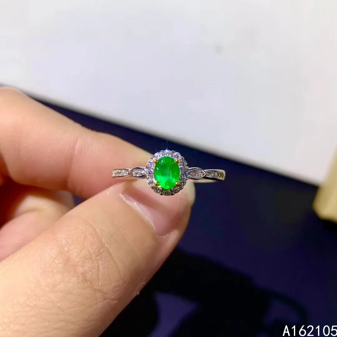 

925 pure silver Chinese style natural Emerald women's luxury lovely simple oval adjustable gem ring fine jewelry support detecti