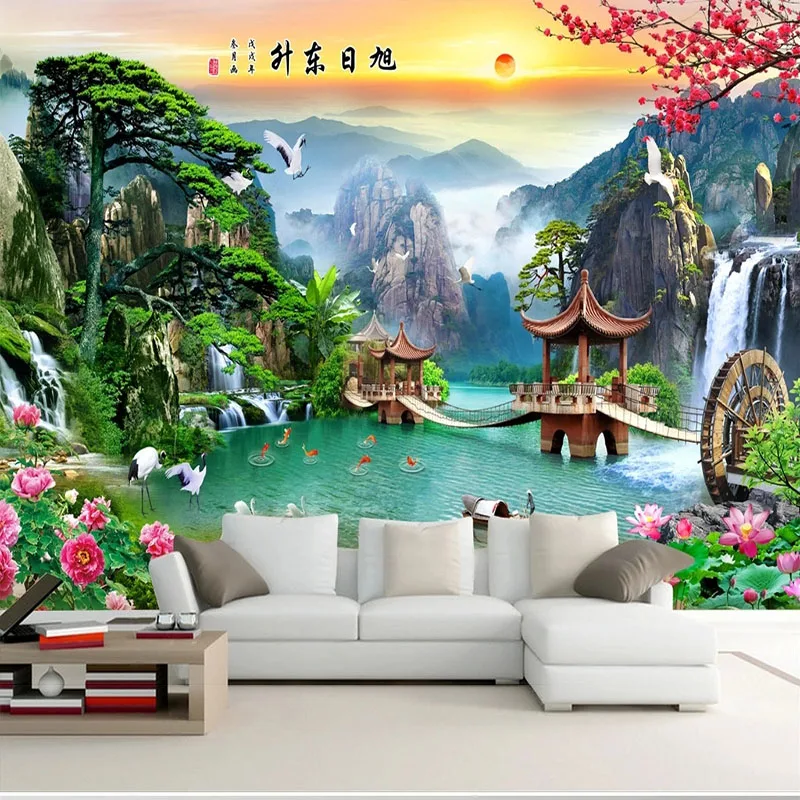 

Custom Self-Adhesive Waterproof Wallpaper 3D Waterfalls Forest Landscape Murals Living Room Bathroom Removable 3D Wall Stickers