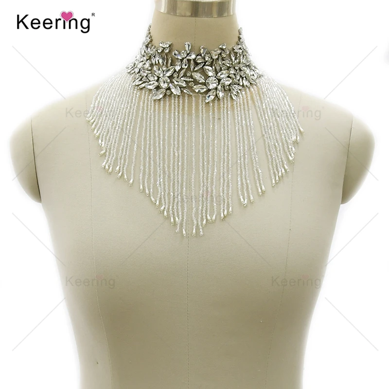 Keering Rhinestone Applique for Party Neckline, Waterfall Dangling, Shoulder,Fashion, WDP-397