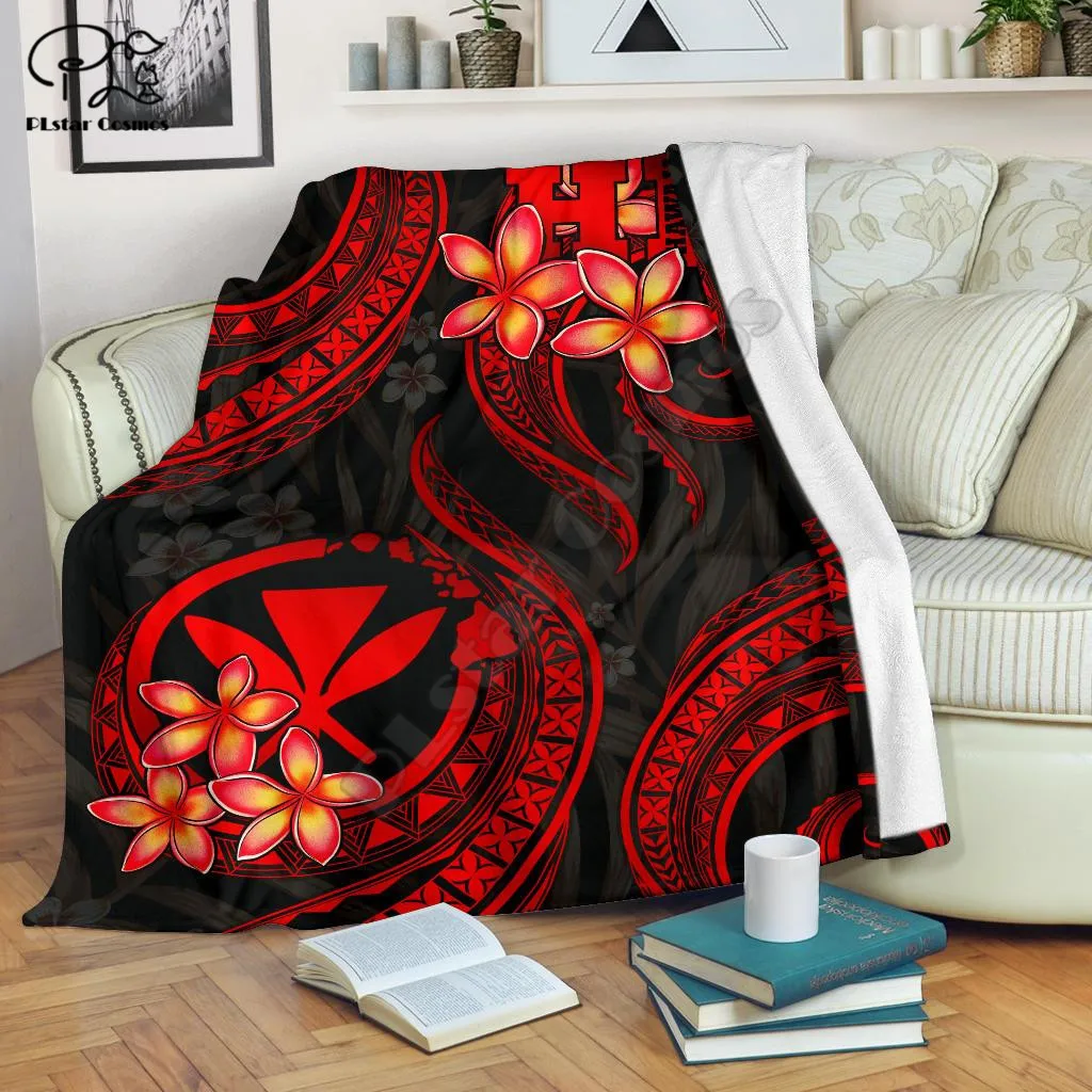 

Red Plumeria Polynesian Style Blanket 3D print Sherpa Blanket on Bed Home Textiles Dreamlike HOME ACCESSORIES