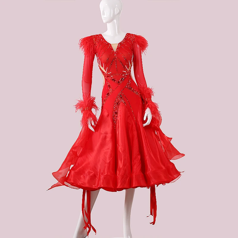 

Ballroom Dance Competition Dress New Style Modern Dance Ballroom Dance Performance Waltz Big Red Costumes