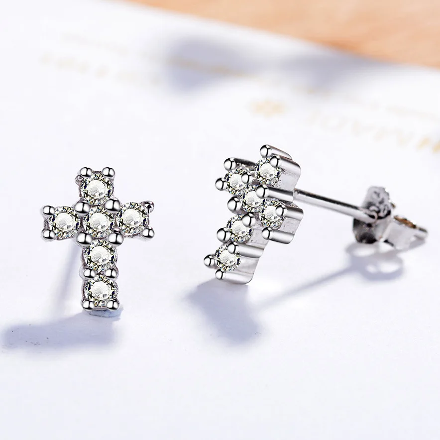 

Simple Cross Stud Earrings for Women Solid 925 Sterling Silver Earrings Girl Fashion Gemstone Jewelry Wedding Party Gift New