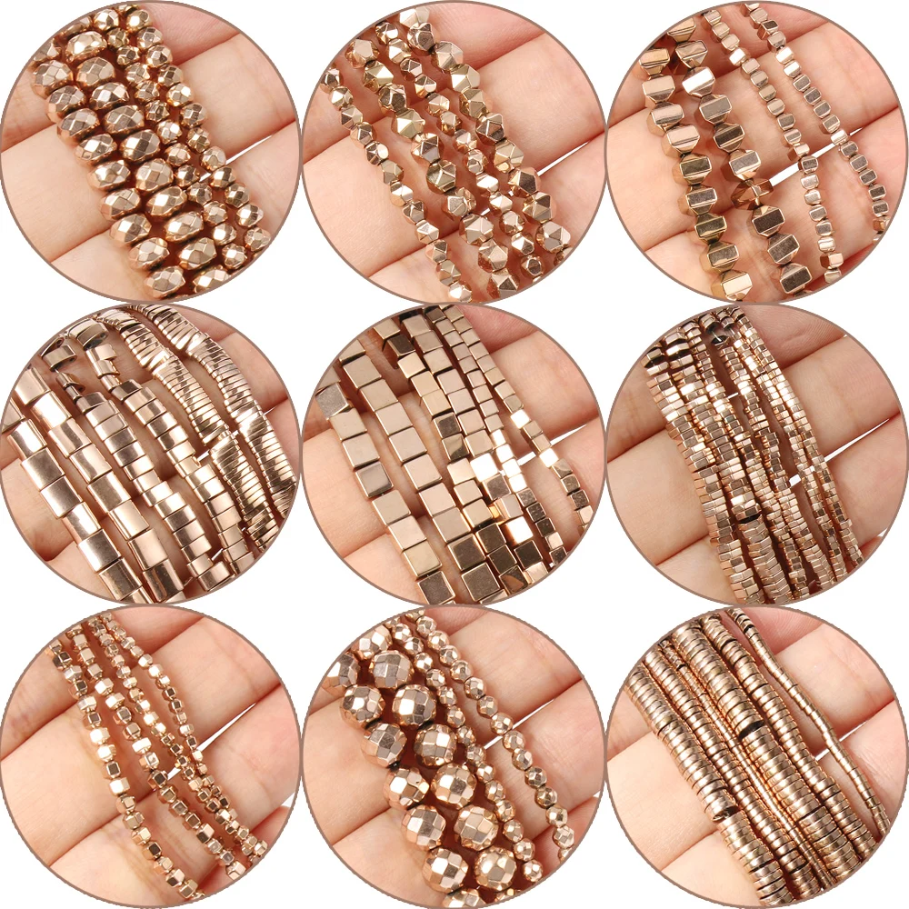 Rose Gold Plated Retention Color Irregular Natural Hematite Beads Faceted Disc Heart Rectangle Cube Beads Diy Jewelry Making