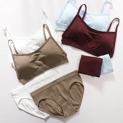 Women Bra Set Sexy Lingerie Female Underwear Low Back Bralette Ribbed Tops Fashion Brassiere Stretchy Tank Crop Tops Suit