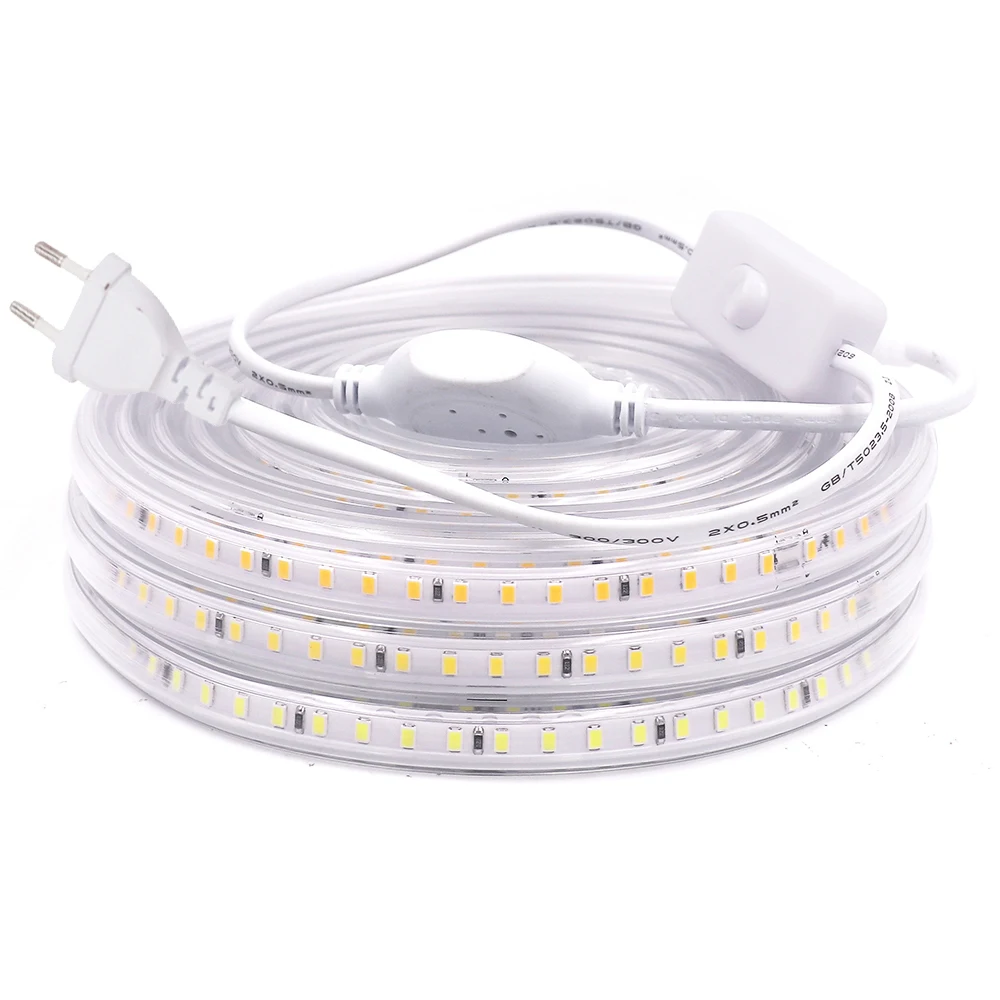 Imagem -04 - Conduziu a Iluminação da Luz de Tira 20cm Cortou 2835 220v 230v Flexível Led Fita de Ligar Desligar Interruptor ue uk Power Plug 1m 10m 20m 50m 100m 120led m