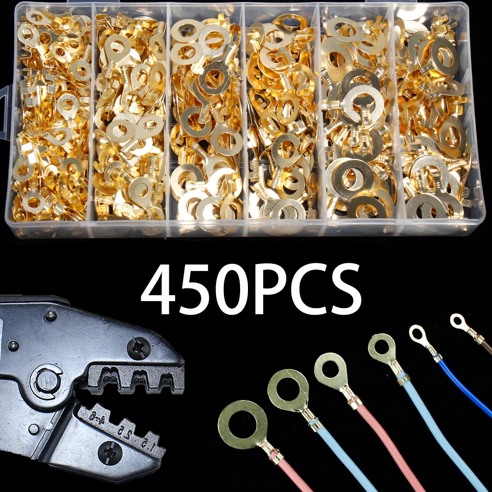 

450PCS M3 M4 M5 M6 Ring Lugs Ring Eyes Copper Crimp Terminals Cable Lug Wire Connector Non-insulated Cold Pressing O-type Bare