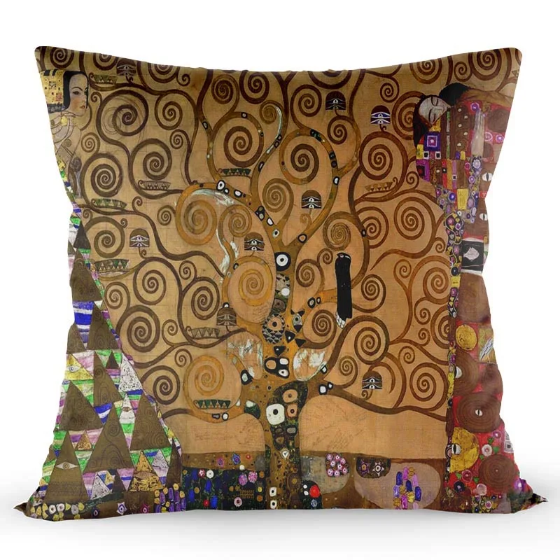 Gustav Klimt Painting Cushion Cover Gold Pattern Print Pillow Cover Satin 40*40 CM Throw Pillowcase Decorative For Home