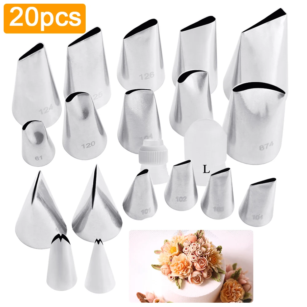 20pcs/set Rose Pastry Nozzles Cake Decorating Tools Flower Icing Piping Nozzle Cream Cupcake Tips Baking Accessories