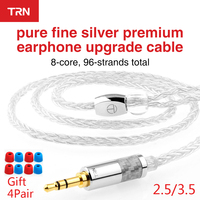 TRN T3 for KZ Earphones Pure Silver Cable Upgrade cable Headphone wire for AS16 / CA16 /ZSN pro /zs10pro/ ZSX / MMCX/VX