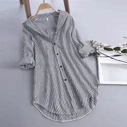 2024 New Woman Tops Blouses Chic Stripe Long Sleeve Turn-down Collar Button Loose Top Shirt Blouse Blusas Tallas Grandes