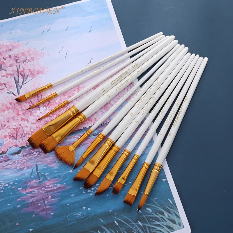 13pcs/set Art Model Paint Nylon Hair Acrylic Oil Watercolor Drawing Art Supplies Mixed Head Painting Artist Paint Brushes Set