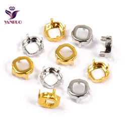 YANRUO 4470 Cushion Cut Empty Claw Setting Copper Square Sew on Rhinestones Firmly Base Set Silver Gold Sewing Garment DIY