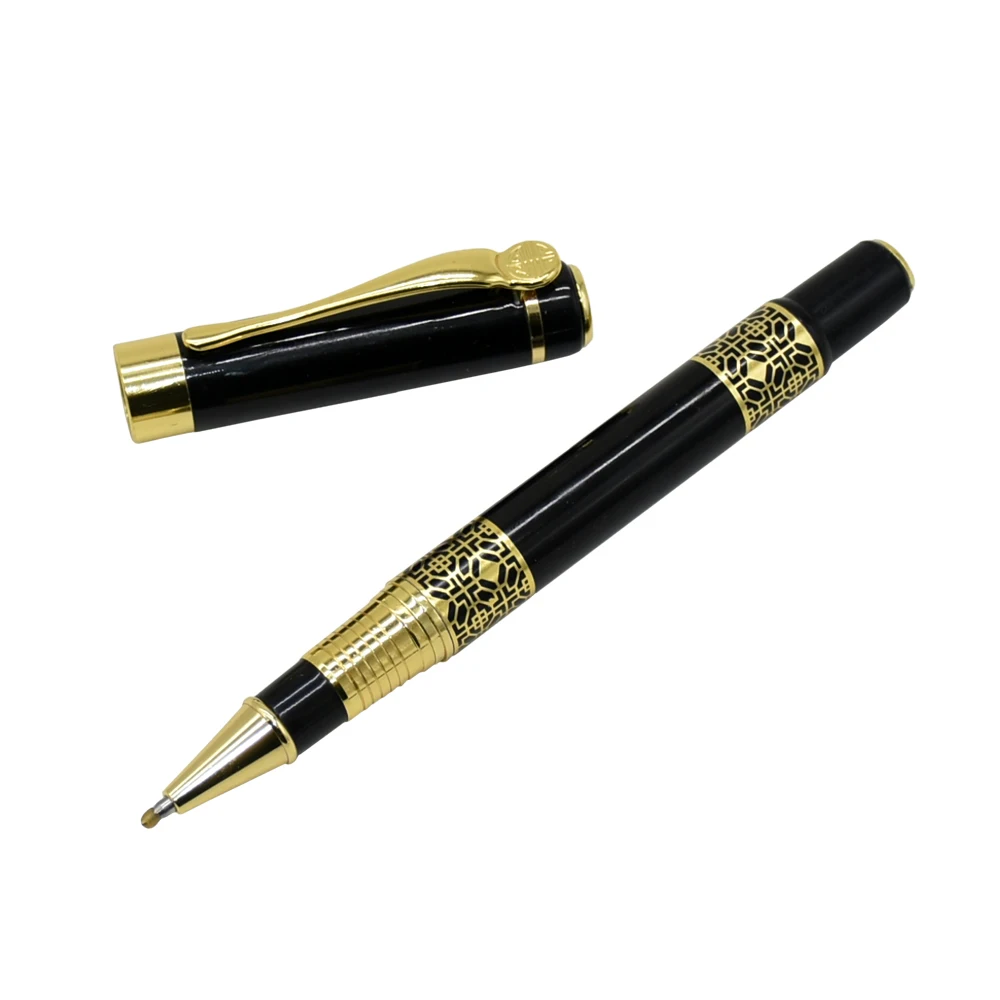 Luxury Golden Carving Black Wood Signature Ballpoint Pens for Business Ink Pen Writing Office School Supplies Stationery