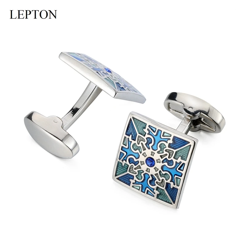 Lepton abotoaduras quadradas esmaltadas, abotoaduras clássicas de cristal, presente para homens, dia dos pais, amantes, amigos, aniversários de casamento, aniversários