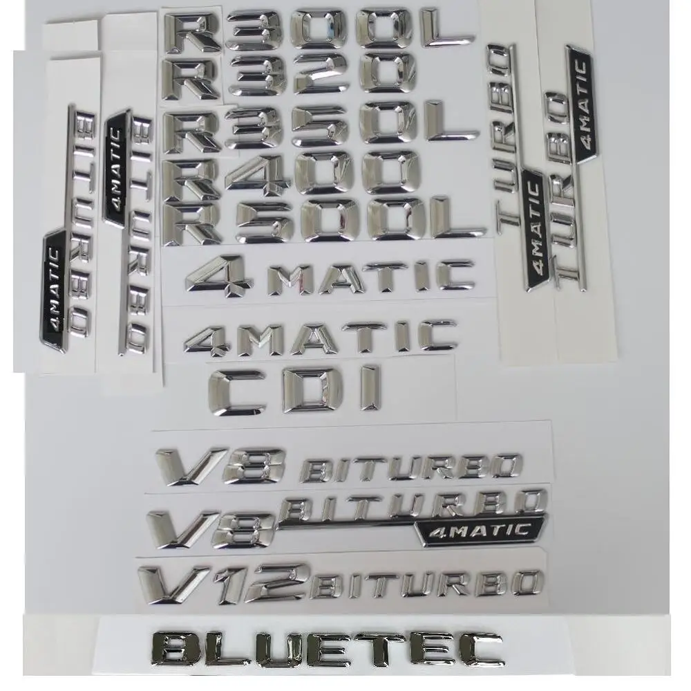 3D Chrome Letters For Mercedes Benz R55 R63 R250 R280 R300 R320 R350 R400 R420 R450 R500 R550 CGI CDI BLUETEC 4MATIC Emblems