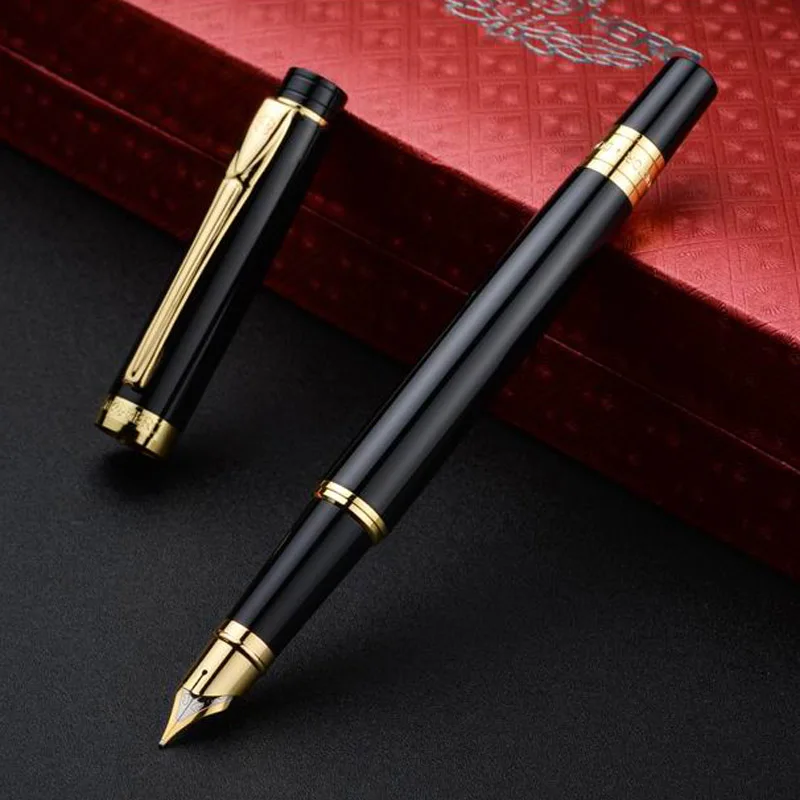 luxury High quality brand HERO 3802 gift Fountain Pen BLACK GOLDEN Retro Office supplies package nib elegante men ink pens