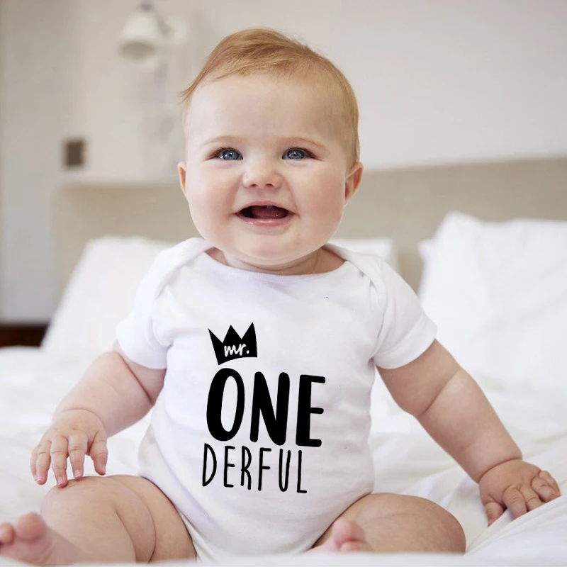 

Mr Onederful First Birthday Baby Bodysuits Cotton Short Sleeve Baby Boys Onesies Rompers Cute Birthday Outfits Baby Gift