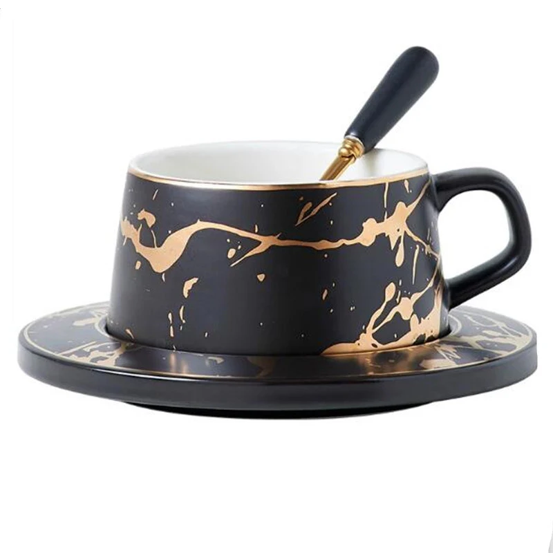 Nordic Style Marble matte gold series ceramic tea cup coffee mug luxurious Vintage Cafe Bar Mark cup Christmas party supplies