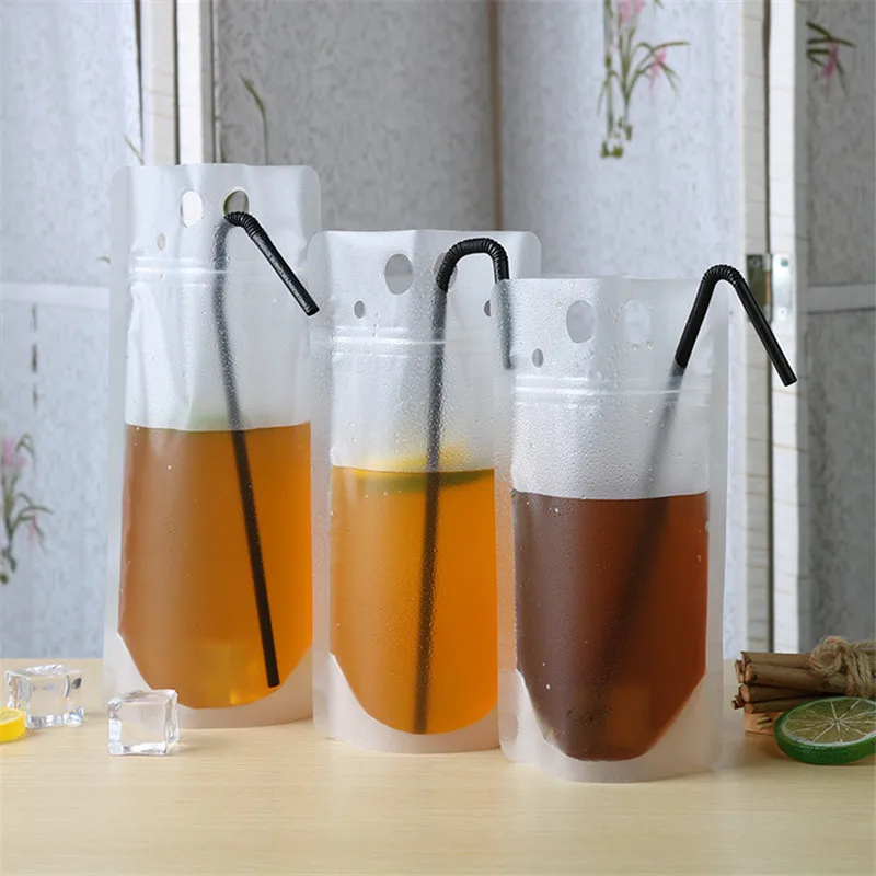 1000Pcs/Lot Plastic Drink Packaging Bag for Beverage Juice Milk Coffee with Handle and Holes for Straw 250ml/350ml/500ml/700ml