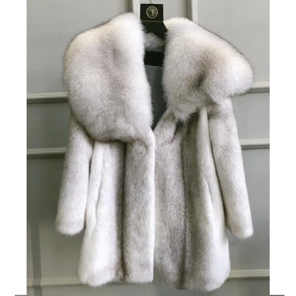 2019 ผู้หญิง Mink Fur Coat Luxury Crossmink แจ็คเก็ตที่ถอดออกได้ Super Fox Fur สําหรับหญิง Thicken Warm Jacket