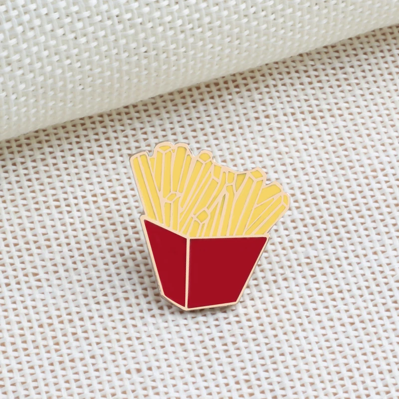 Cute Food Brooch Enamel Pins French fries Egg Burgers Pizza icon badge jacket Backpack Lapel Metal Pin Kids Female Jewelry Gift