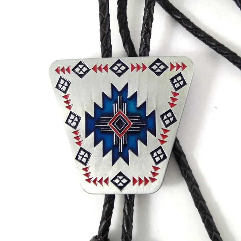 Geometric Pattern Vintage Southwest Indian Art Bolo Tie for Men Women Unisex Western Cowboy Novelty Neckties Fashion Accessories