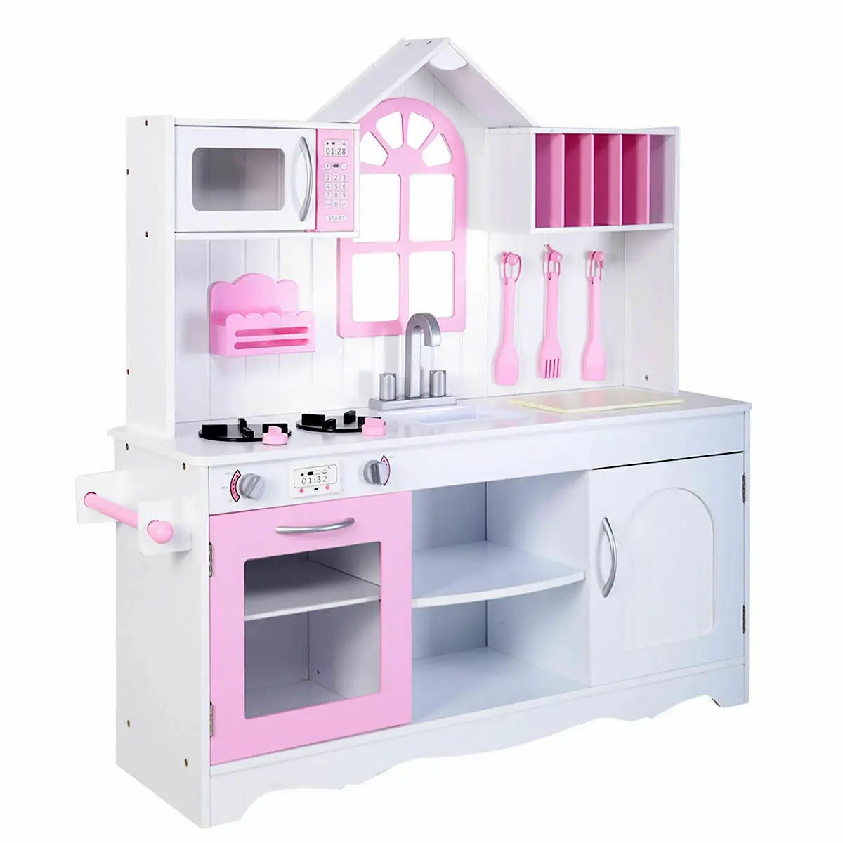 Goplus Kids Wood Kitchen Toy Cooking Pretend Play Set Toddler Wooden Playset New  TY322434