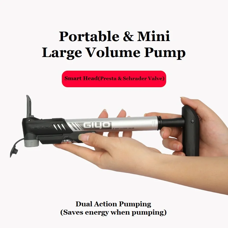 Giyo Pump 120psi Mini Dual Action Bicycle Pump MTB Inflator Road Bike Cycling Presta Schrader Valve Portable Tire Hand Pump