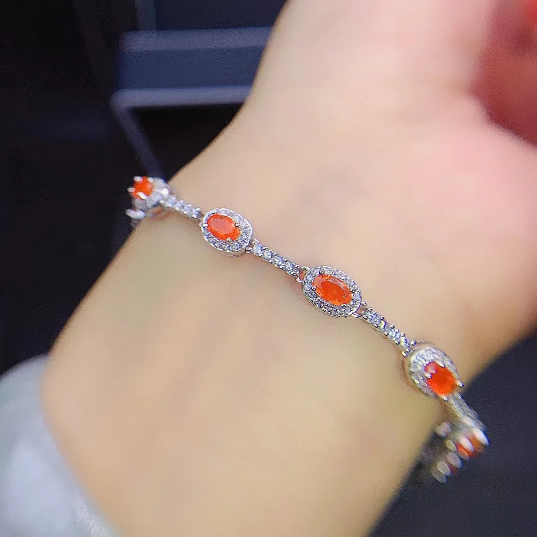 

Natural Mexican Orange Fire Opal Bracelet 925 Sterling Silver Engagement Wedding Women Bracelets For Gift