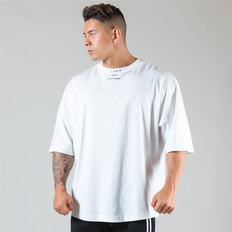 Running Oversized T shirt Men Gym Bodybuilding and Fitness Loose Casual Lifestyle Wear T-shirt Male Streetwear Hip-Hop Tshirt