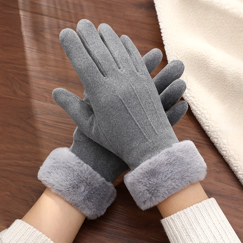 1 Pair Winter Women New Fashion Gloves Autumn Cute Furry Warm Mitts Full Finger Mittens Outdoor Sport Female Gloves Screen