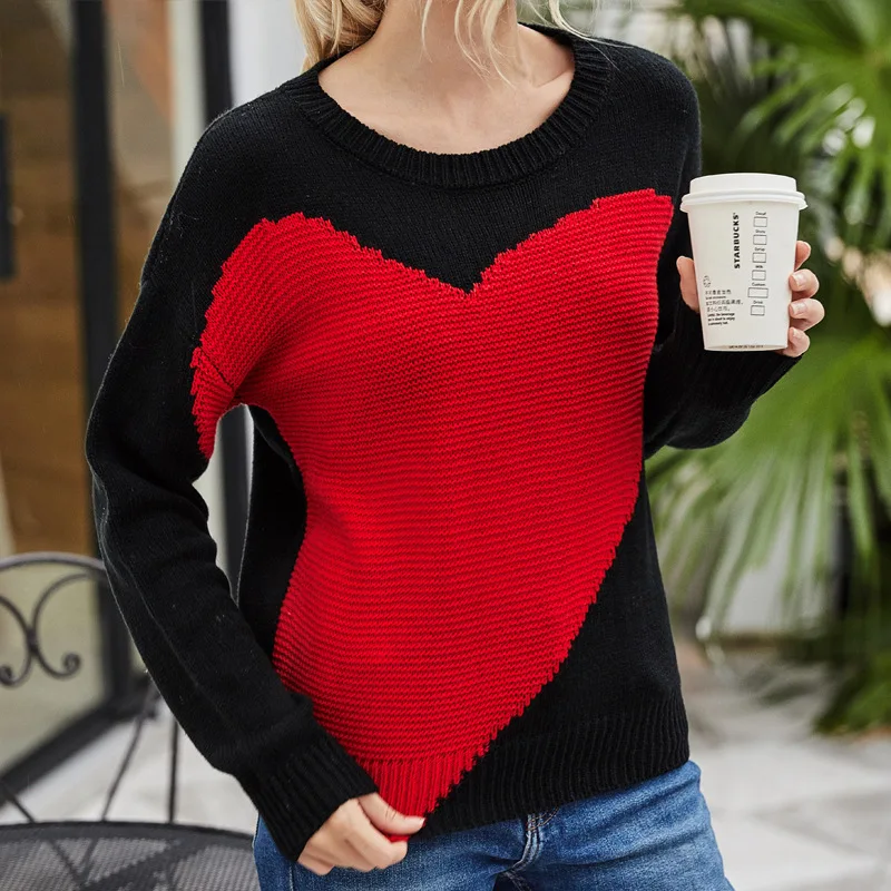 Women's Crocheting Sweater Autumn Winter Female's Long Sleeve O-Neck Fashion Heart Shape Knitted Shirts