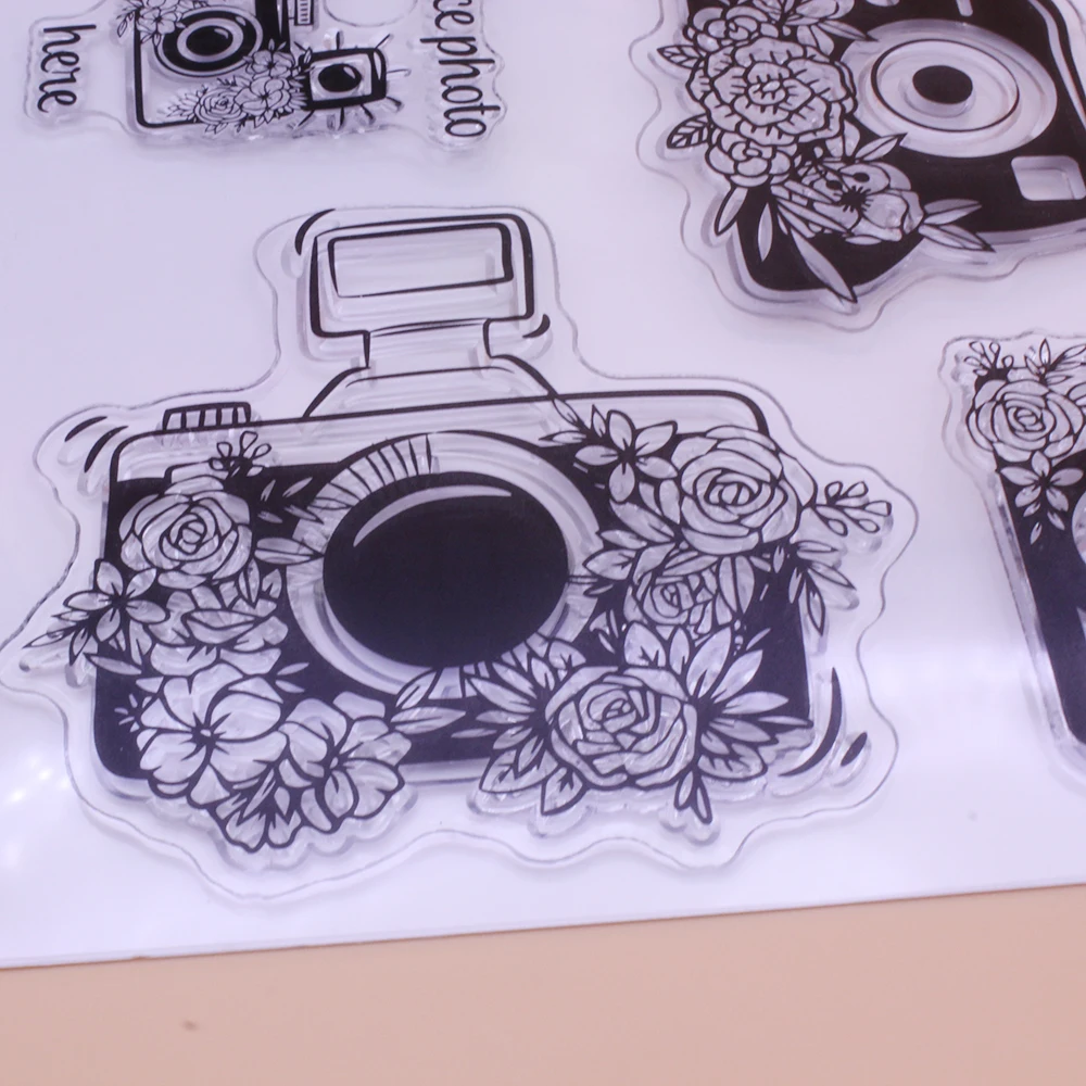 CLEAR STAMPS Flower Camera Place Photo Here Scrapbooking Handmade Card Album Paper Craft Rubber Transparent Silicon Stamp