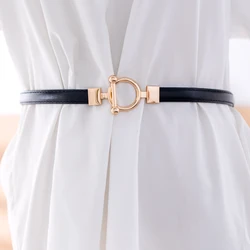 Adjust Design Waistbands For Dress NEW Fashion Women Faux Leather Belt Thin Gold Alloy Round Buckle Waistband Coat Accessories