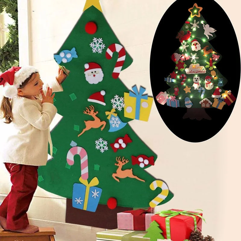 Baby Montessori Toy DIY Felt Christmas Tree with Santa Claus Snowflakes Ornament Toddlers Busy Board Xmas Tree Home Decorations