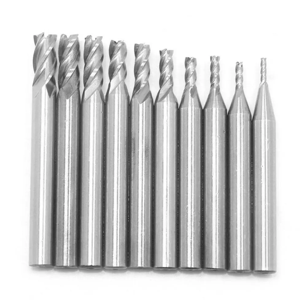 10Pcs/set High Precision HSS Metal Cutter CNC Cobalt 1.5-6mm 4 Flutes Aluminum Milling Tool Key Seater Router Bit For Engraving