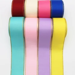 10 Yards 10MM 16MM 25MM 38MM Gold Edge Glittering Ribbon Double-Sided Handmade Material Gift Packing Grosgrain Crafts Bows