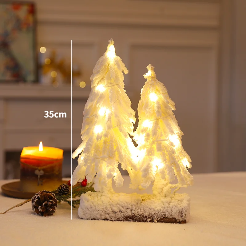 35ซม.เดสก์ท็อป LED สีขาวต้นคริสต์มาสไฟแต่งกาย Snow Tree เครื่องประดับคริสต์มาสบ้านวันหยุดคริสต์มาสตารางตกแต่ง